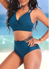 Turquoise swimwear,Plain Color swimwear,ROTITA Criss Cross Double Straps Turquoise Bikini Top