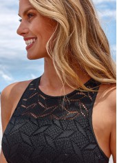 Black swimwear,Plain Color swimwear,ROTITA Lace Cutout Back Black Bikini Top