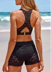 Black swimwear,Plain Color swimwear,ROTITA Lace Cutout Back Black Bikini Top