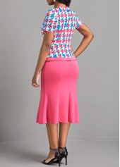Hot Pink dresses,Houndstooth dresses,ROTITA Button Houndstooth Print Hot Pink Bodycon Dress