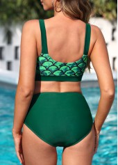 Green swimwear,Animal Print swimwear,Metal Ring Green Fish Scales Print Bikini Set