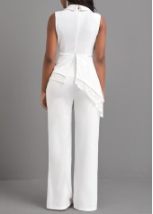 White jumpsuits & rompers,Plain Color jumpsuits & rompers,ROTITA Lace White Long Turn Down Collar Sleeveless Jumpsuit