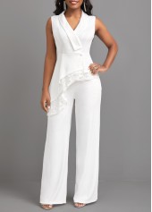 ROTITA Lace White Long Turn Down Collar Sleeveless Jumpsuit