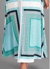 Cyan dresses,Geometric dresses,ROTITA Button Geometric Print Cyan Belted Maxi Dress