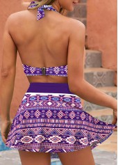 Purple swimwear,Tribal swimwear,Striped swimwear,Geometric swimwear,ROTITA Purple Halter Tribal Print Bikini Top