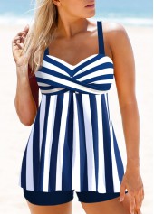 ROTITA Criss Cross Navy Striped Tankini Top-No Bottom