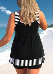 Black plus size,Striped plus size,Geometric plus size,ROTITA Plus Size Mesh Striped Black Tankini Top