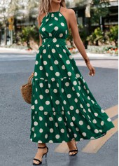Green dresses,Dot dresses,Tie Polka Dot Green Halter Strappy Maxi Dress