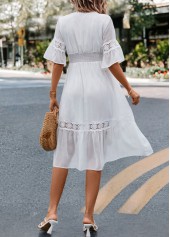 White dresses,Plain Color dresses,Patchwork White V Neck Half Sleeve Dress