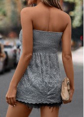 Grey tops,Plain Color tops,Smocked Grey Lace Bandeau Tank Top