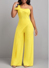 Yellow jumpsuits & rompers,Plain Color jumpsuits & rompers,ROTITA Zipper Patchwork Yellow Long One Shoulder Jumpsuit