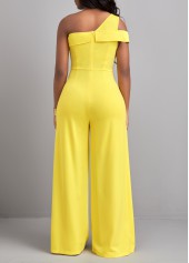 Yellow jumpsuits & rompers,Plain Color jumpsuits & rompers,ROTITA Zipper Patchwork Yellow Long One Shoulder Jumpsuit