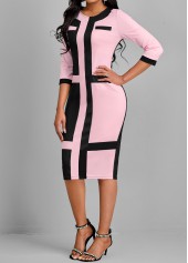 Black dresses,White dresses,Contrast Color dresses,ROTITA Patchwork Black Round Neck Bodycon Dress