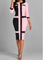 ROTITA Patchwork Black Round Neck Bodycon Dress