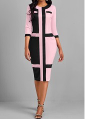 Black dresses,White dresses,Contrast Color dresses,ROTITA Patchwork Black Round Neck Bodycon Dress