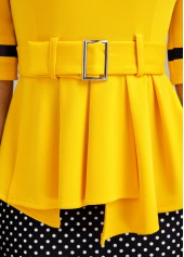 Yellow dresses,Black dresses,Dot dresses,ROTITA Patchwork Polka Dot Yellow Belted Bodycon Dress