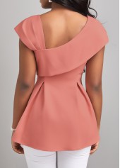 Pink tops,Plain Color tops,ROTITA Pink Asymmetrical Neck Short Sleeve Blouse