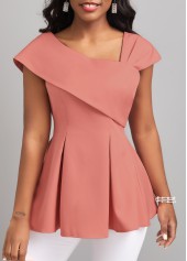 ROTITA Pink Asymmetrical Neck Short Sleeve Blouse