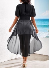 Black tops,Plain Color tops,ROTITA Lightweigh Black V Neck Short Sleeve Blouse