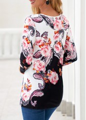 Black tops,Floral tops,Dot tops,Paisley tops,ROTITA Criss Cross Floral Print Black T Shirt