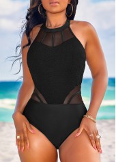 ROTITA Cutout Patchwork Black One Piece Swimwear