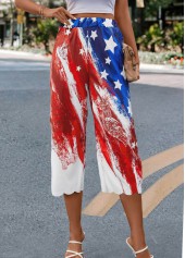 Flag Print Multi Color Elastic Waist Pants