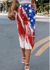 Multi Color bottoms,Flag bottoms,Striped bottoms,Flag Print Multi Color Elastic Waist Pants