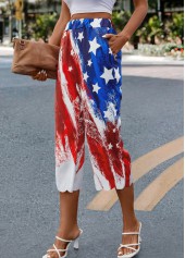Multi Color bottoms,Flag bottoms,Striped bottoms,Flag Print Multi Color Elastic Waist Pants