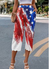 Multi Color bottoms,Flag bottoms,Striped bottoms,Flag Print Multi Color Elastic Waist Pants