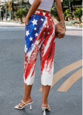 Multi Color bottoms,Flag bottoms,Striped bottoms,Flag Print Multi Color Elastic Waist Pants