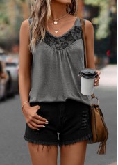 Dark Grey tops,Plain Color tops,Lace Dark Grey Scoop Neck Tank Top