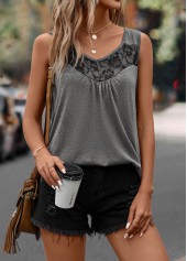 Dark Grey tops,Plain Color tops,Lace Dark Grey Scoop Neck Tank Top