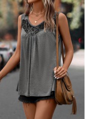 Dark Grey tops,Plain Color tops,Lace Dark Grey Scoop Neck Tank Top