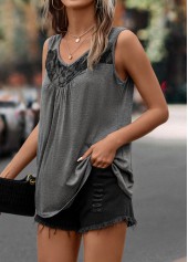 Dark Grey tops,Plain Color tops,Lace Dark Grey Scoop Neck Tank Top