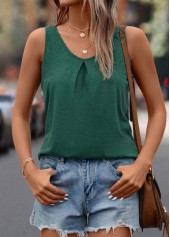 Blackish Green tops,Plain Color tops,Scoop Neck Blackish Green Tank Top