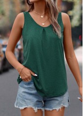 Blackish Green tops,Plain Color tops,Scoop Neck Blackish Green Tank Top