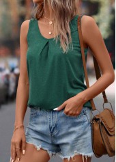 Blackish Green tops,Plain Color tops,Scoop Neck Blackish Green Tank Top