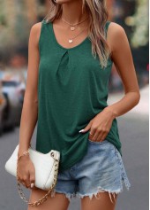 Blackish Green tops,Plain Color tops,Scoop Neck Blackish Green Tank Top