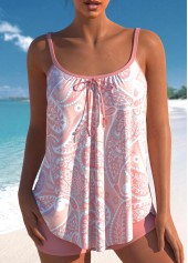 Bowknot Pink Paisley Print Tankini Set
