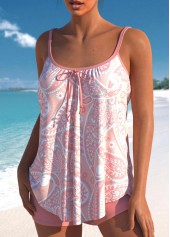 Pink swimwear,Paisley swimwear,Tribal swimwear,ROTITA Bowknot Pink Paisley Print Tankini Top