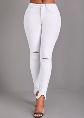 White bottoms,Plain Color bottoms,Button White Skinny High Waisted Jeans