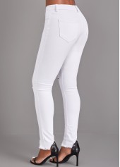 White bottoms,Plain Color bottoms,Button White Skinny High Waisted Jeans