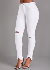 White bottoms,Plain Color bottoms,Button White Skinny High Waisted Jeans