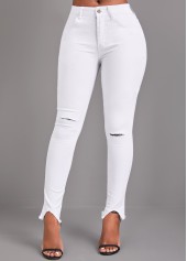Button White Skinny High Waisted Jeans