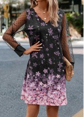 Black dresses,Floral dresses,Ombre dresses,Everyday dresses,Casual dresses,Mesh Floral Print Black A Line Dress