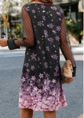 Black dresses,Floral dresses,Ombre dresses,Everyday dresses,Casual dresses,Mesh Floral Print Black A Line Dress