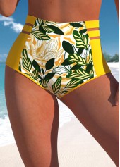ROTITA Bas de bikini taille haute jaune à imprimé feuilles