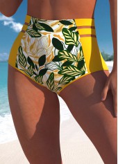 Yellow swimwear,Plants swimwear,ROTITA Yellow Leaf Print High Waisted Bikini Bottom