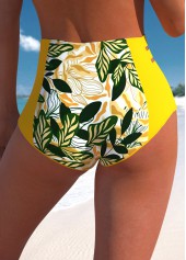 Yellow swimwear,Plants swimwear,ROTITA Yellow Leaf Print High Waisted Bikini Bottom