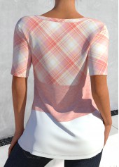 Light Pink plus size,Plaid plus size,Striped plus size,ROTITA Plus Size Plaid V Neck T Shirt